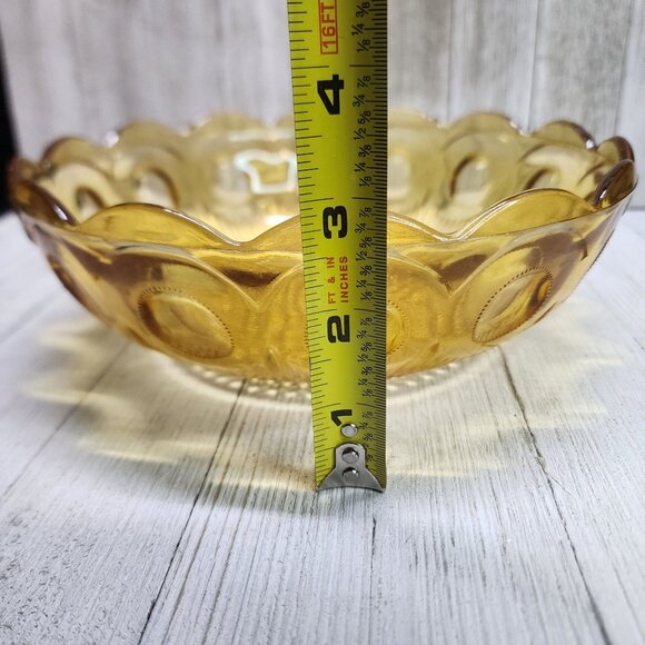Vintage Bartlett Collins Manhattan Amber Serving Bowl Pressed Glass Bullseye - Picture 5 of 6